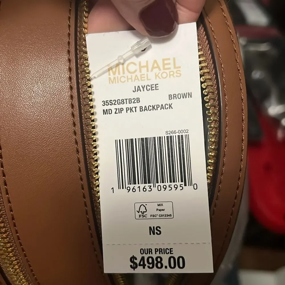 Michael Kors‎ Jaycee Medium Backpack Brown Signature MK Logo Leather Trim